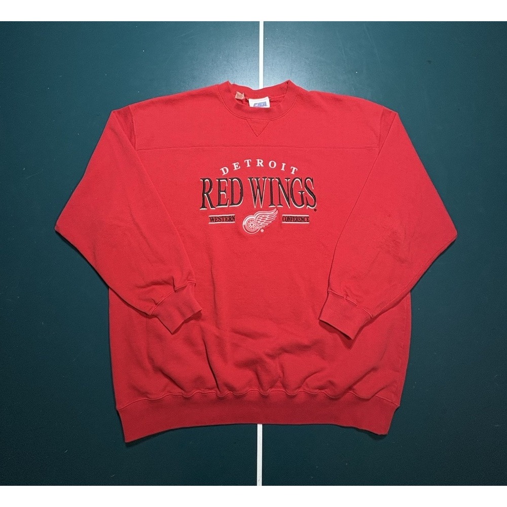 Vintage Detroit Red Wings Crewneck Sweatshirt Mens 2XL Embroidered Hockey‎ 90s
